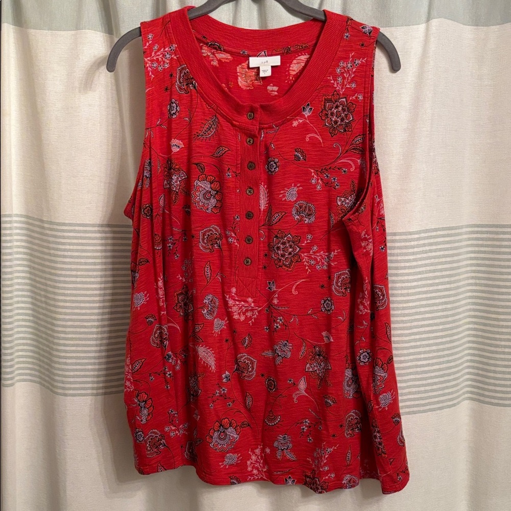 J Jill Red Sleeveless Henley, SZ L